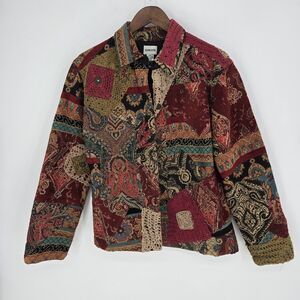 Vintage Chicos Boho Patchwork Embroidered Tapestry Jacket US Large